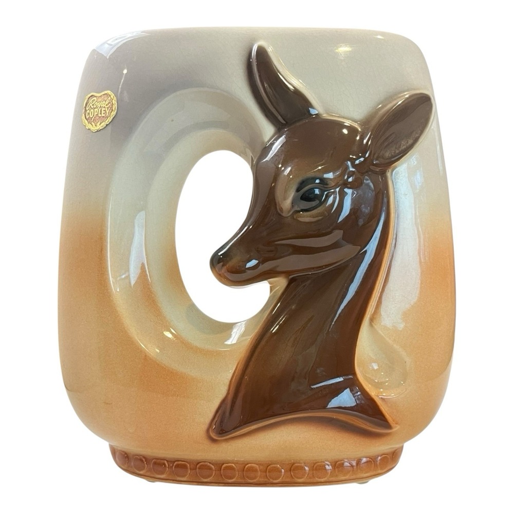 1940s Royal Copley Open Face Deer Vase Planter  7 1/2 " with Original Sticker